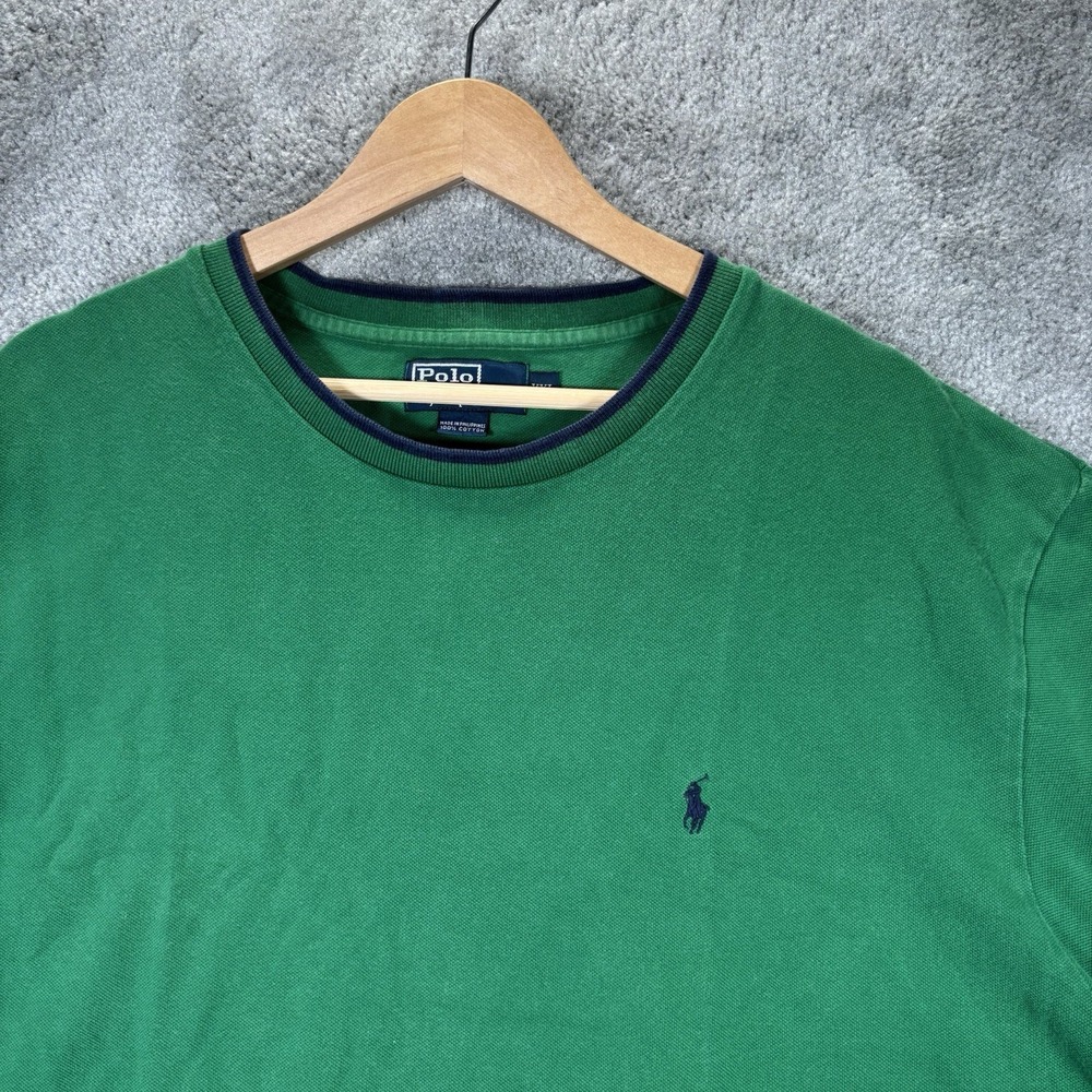 Vintage Polo Ralph Lauren Shirt Mens 2XL Green Cotton Ringer Short Sleeve 90s